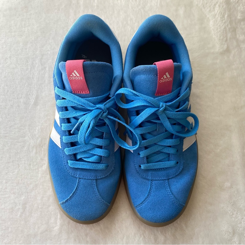 Adidas VL Court 3.0 Blue Burst Pink Fusion Suede Gum Sole Sneakers Women’s 8 - Picture 2 of 11
